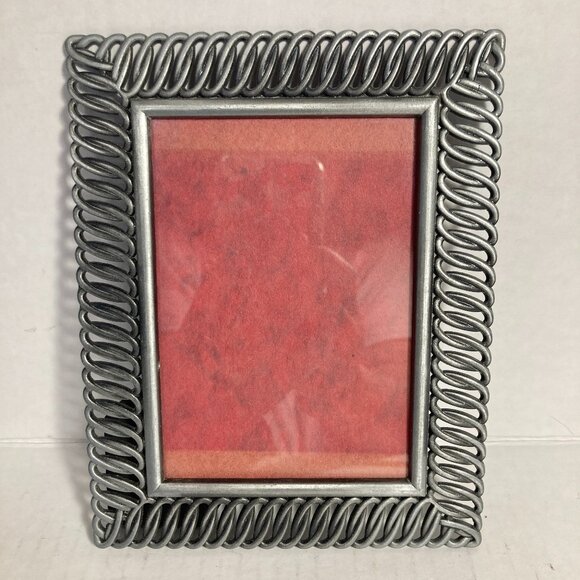 Vintage MCM Dark Silver Gray Metal Geometric Waves Photo Picture Frame 3.5 X 5" - Picture 2 of 11